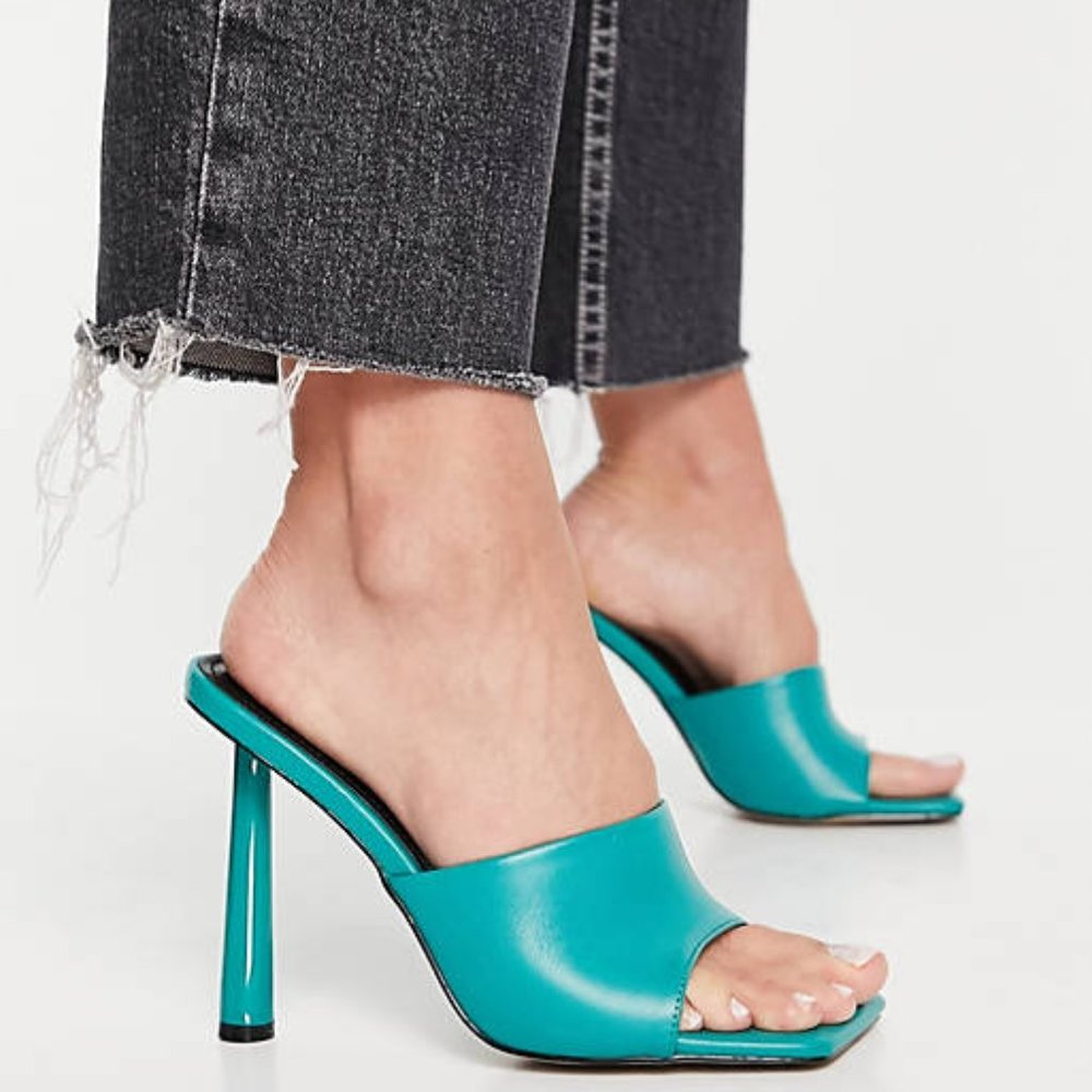 Simmi London heeled mules in peacock